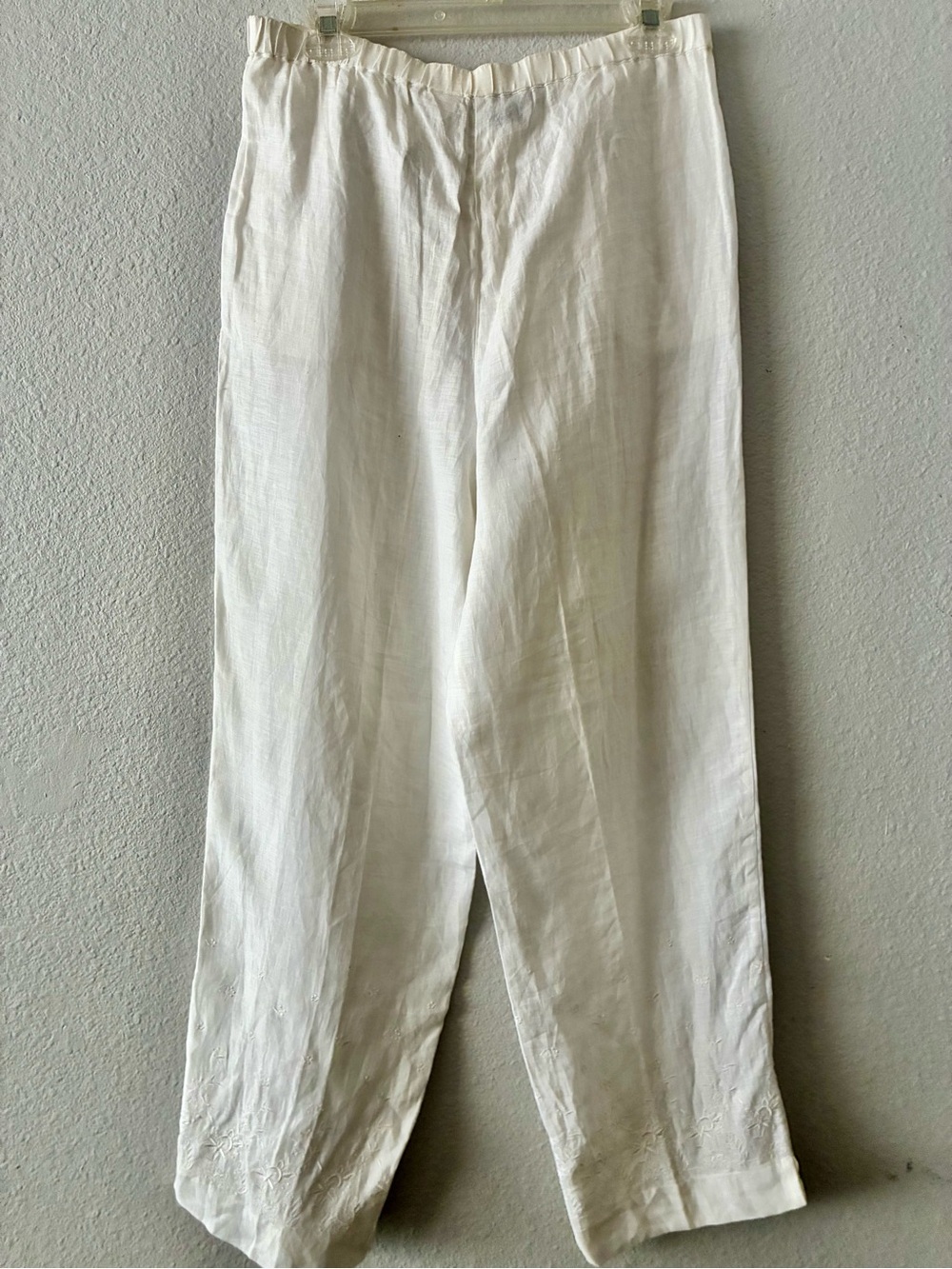 Irish Linen L NWT VTG Embroidered Straight Leg Linen Pants in White Lightweight - Picture 3 of 15